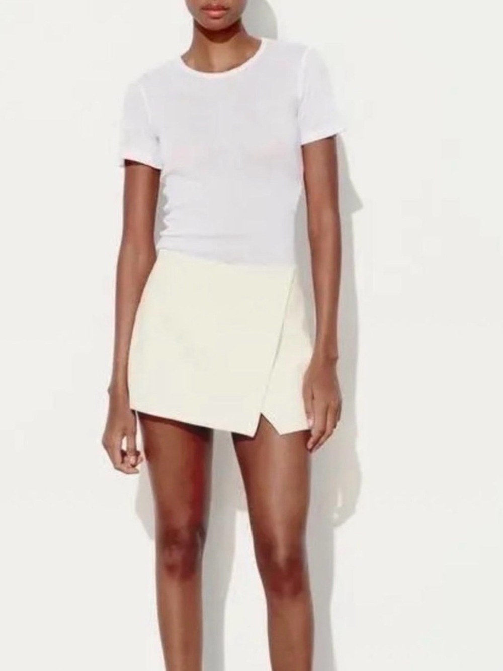 Zara Cream Asymmetric Wrap Mini Skirt